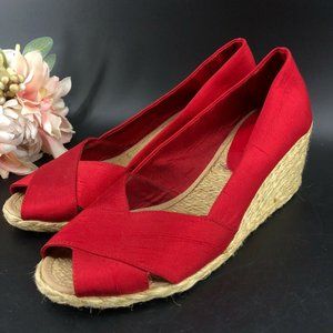 Ralph Lauren Satin Espadrille Wedges Red Cecelia 9